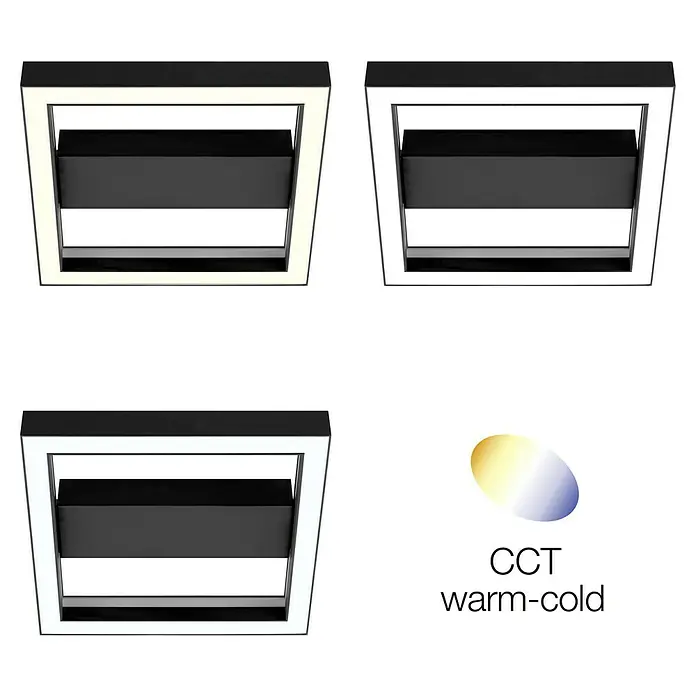 Brilliant LED-Panel Icarus - L x B x H: 30 x 30 x 5,7 cm, 18 W, Schwarz, Warmweiß - Quadratische Deckenleuchte mit CCT-Option zur Anpassung der Farbtemperatur. Modernes Design mit warm-kalten Lichtfarben für vielseitige Beleuchtung.