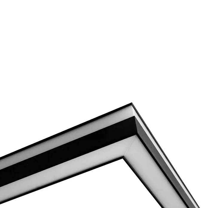 Brilliant LED-Panel Icarus - L x B x H: 100 x 25 x 7,5 cm, 37 W, Schwarz, Warmweiß - Nahaufnahme einer modernen, schwarz-weißen Bilderleiste, die durch ihr schlichtes und elegantes Design besticht.