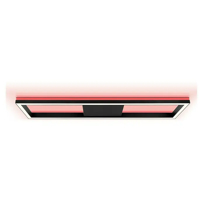Brilliant LED-Panel Icarus - L x B x H: 100 x 25 x 7,5 cm, 37 W, Schwarz, Warmweiß - Moderne Deckenleuchte mit rechteckigem Design, schwarzem Rahmen und rotem Licht. Ideal für stilvolle Raumbeleuchtung.