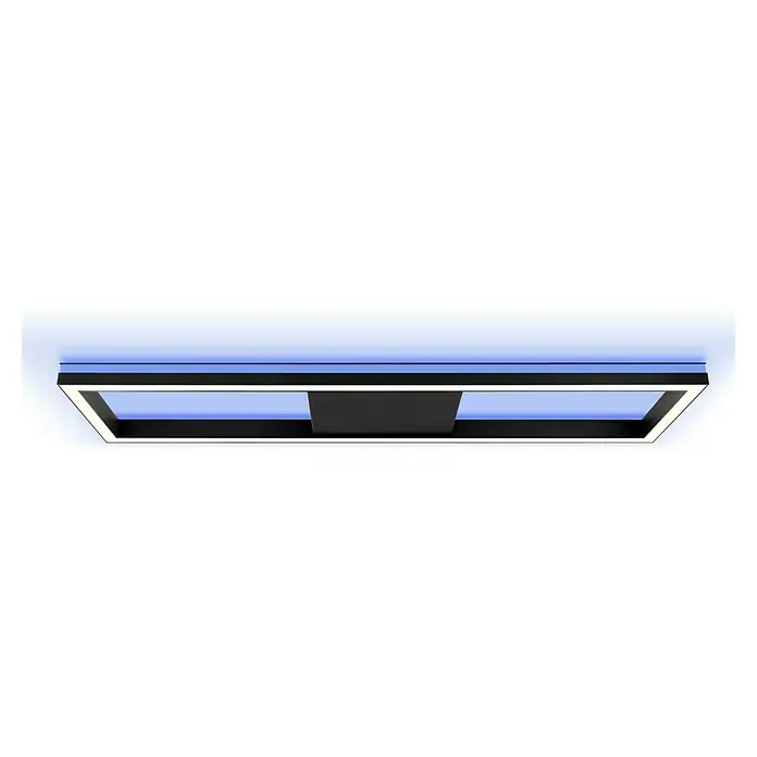 Brilliant LED-Panel Icarus - L x B x H: 100 x 25 x 7,5 cm, 37 W, Schwarz, Warmweiß - Moderne LED-Deckenleuchte in Schwarz und Weiß mit blauer Akzentbeleuchtung. Elegantes Design für stilvolle Innenräume mit funktionaler Beleuchtung.