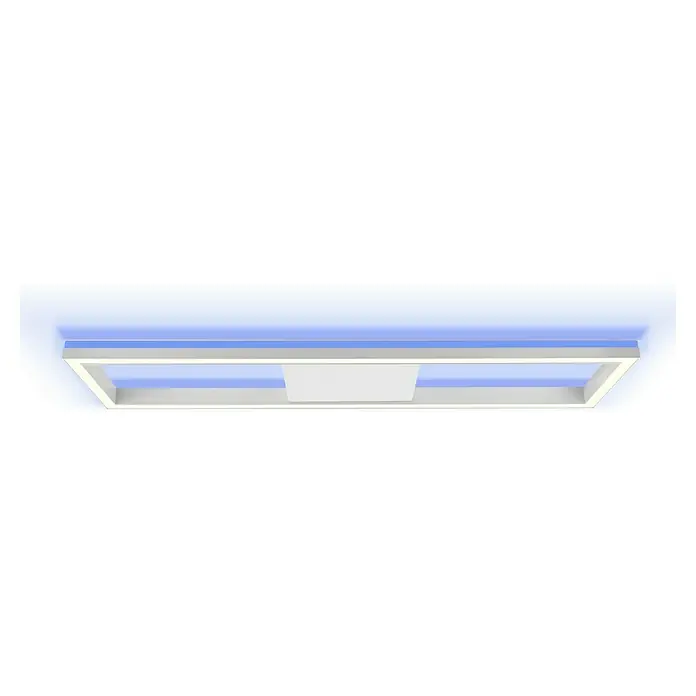 Brilliant LED-Panel Icarus - L x B x H: 100 x 25 x 7,5 cm, 37 W, Weiß, Warmweiß - Moderne LED-Deckenleuchte mit rechteckigem Design und integrierter blauer Hintergrundbeleuchtung für eine stimmungsvolle Beleuchtung.