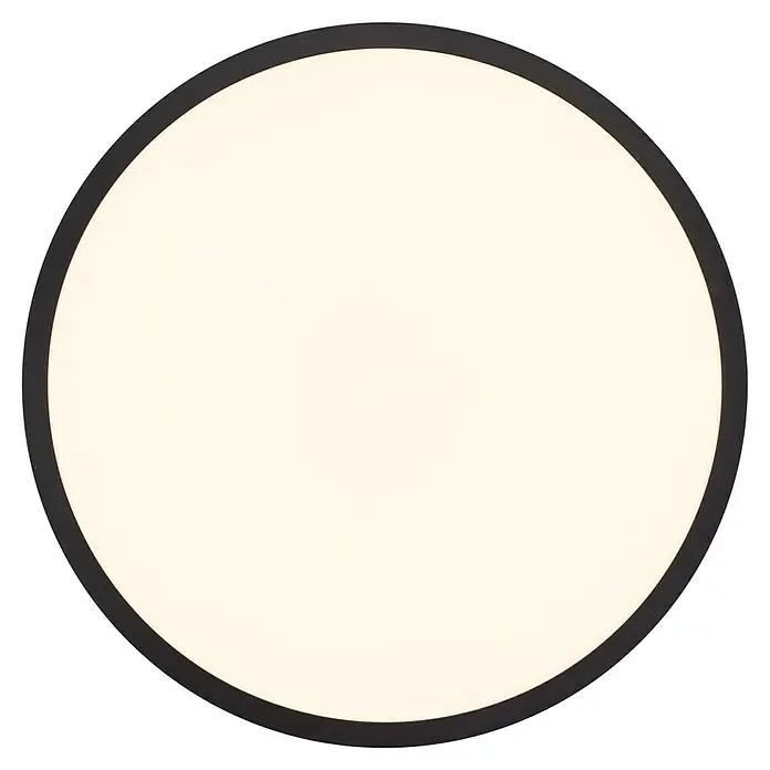 Brilliant LED-Panel rund Tuco - 16 W, Ø x H: 25 x 2,1 cm, Schwarz, Weiß - Nahaufnahme einer runden LED-Deckenleuchte mit schwarzem Rahmen und warmer, gleichmäßiger Beleuchtung.