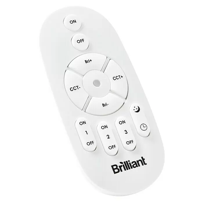 Brilliant LED-Panel rund Tuco - 33 W, Ø x H: 50 x 3 cm - Weiß "Brilliant" Smart-Licht-Fernbedienung mit Tasten für Ein/Aus, Helligkeit, Farbtemperatur, Kanäle, Nachtmodus und Timer.