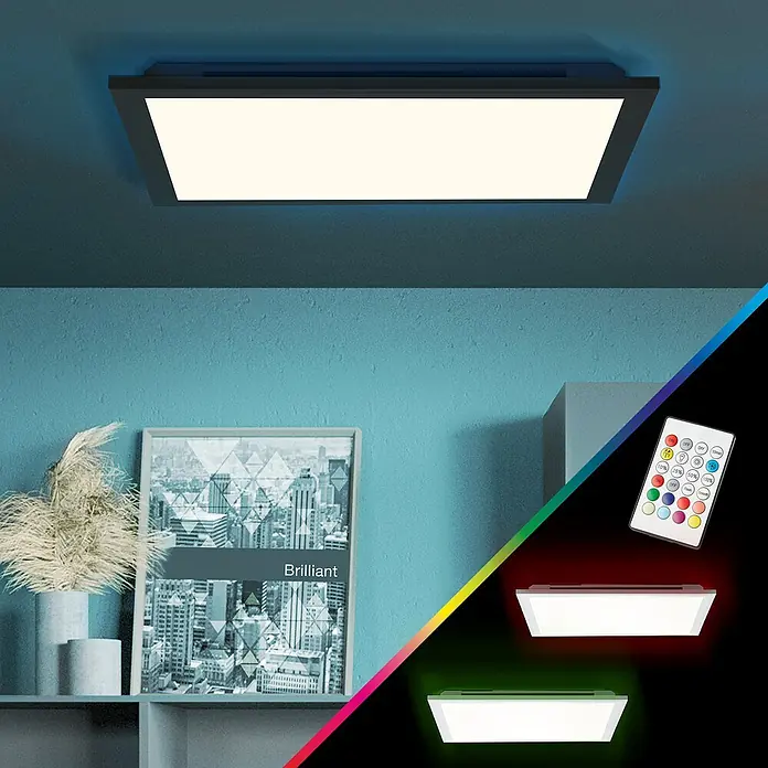 Brilliant LED-Panel Allie - L x B x H: 39,6 x 39,6 x 5,3 cm, 24 W, Schwarz - Deckenleuchte mit Farbwechsel und Fernbedienung. Modernes Design für stilvolle Beleuchtung im Innenbereich.