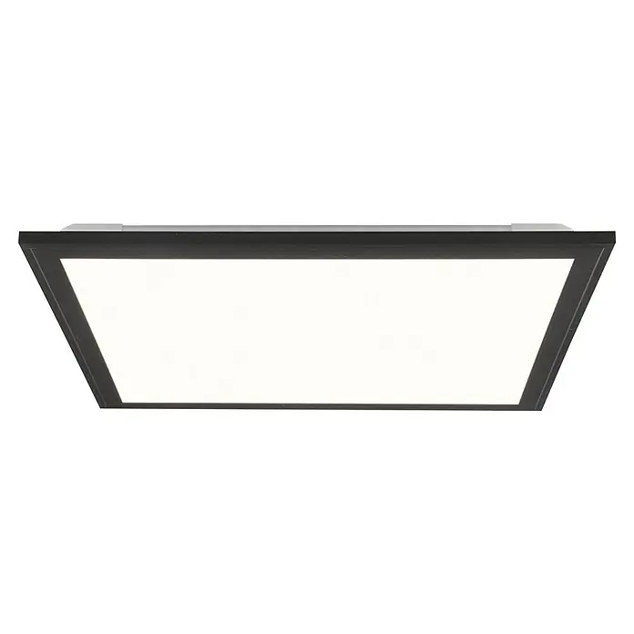 Brilliant LED-Panel Allie - L x B x H: 39,6 x 39,6 x 5,3 cm, 24 W, Schwarz - Nahaufnahme einer modernen quadratischen Deckenleuchte mit schwarzem Rahmen und hellen Lichtelementen, die eine stilvolle Beleuchtungslösung bietet.