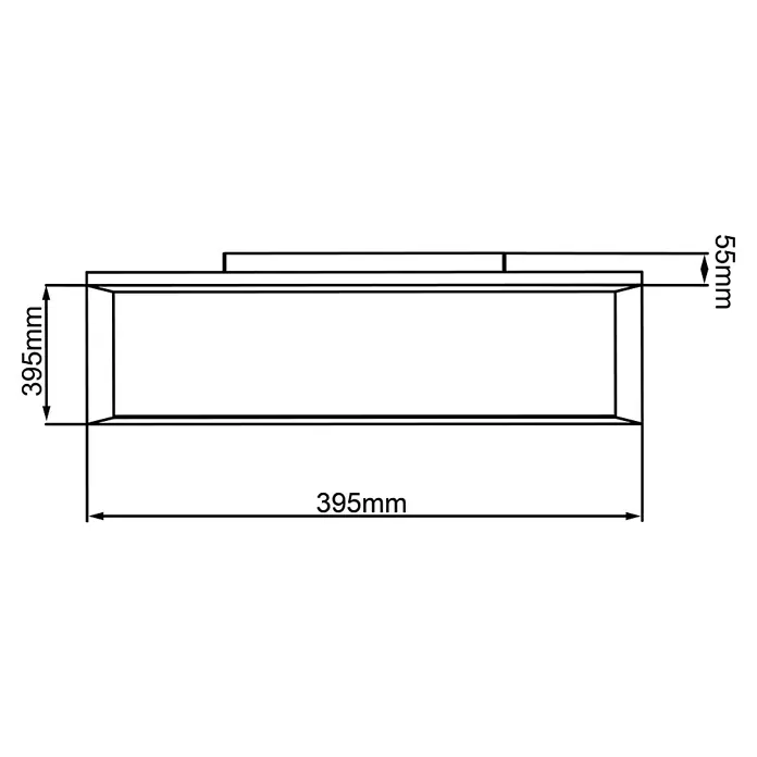 Brilliant LED-Panel Allie - L x B x H: 39,6 x 39,6 x 5,3 cm, 24 W, Weiß - Produktbild eines rechteckigen Kastens mit den Maßen 395 mm x 395 mm und einer Höhe von 55 mm, dargestellt in einer technischen Zeichnung.