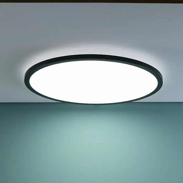 Brilliant LED-Panel rund Tuco - 33 W, Ø x H: 50 x 3 cm - Runde LED-Deckenleuchte mit schwarzem Rahmen, die ein helles, gleichmäßiges Licht spendet und eine moderne Atmosphäre erzeugt.