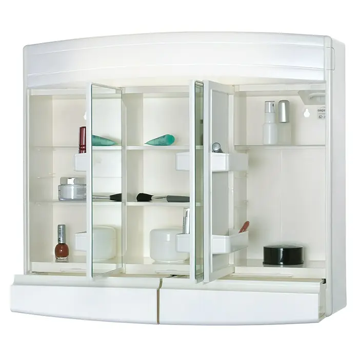 Sieper Spiegelschrank Topas Eco - B x H: 60 x 53 cm, Kunststoff, Weiß - Der weiße Spiegelschrank bietet viel Stauraum für Kosmetikartikel. Die offenen Türen geben den Blick auf das Innere frei.