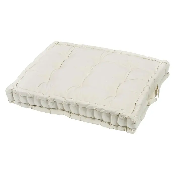 Cojín para asiento - 80 x 60 x 10 cm, Crudo, 100% algodón - Cojín de asiento cuadrado en color blanco crema con capitoné de botones para mayor comodidad y estilo.