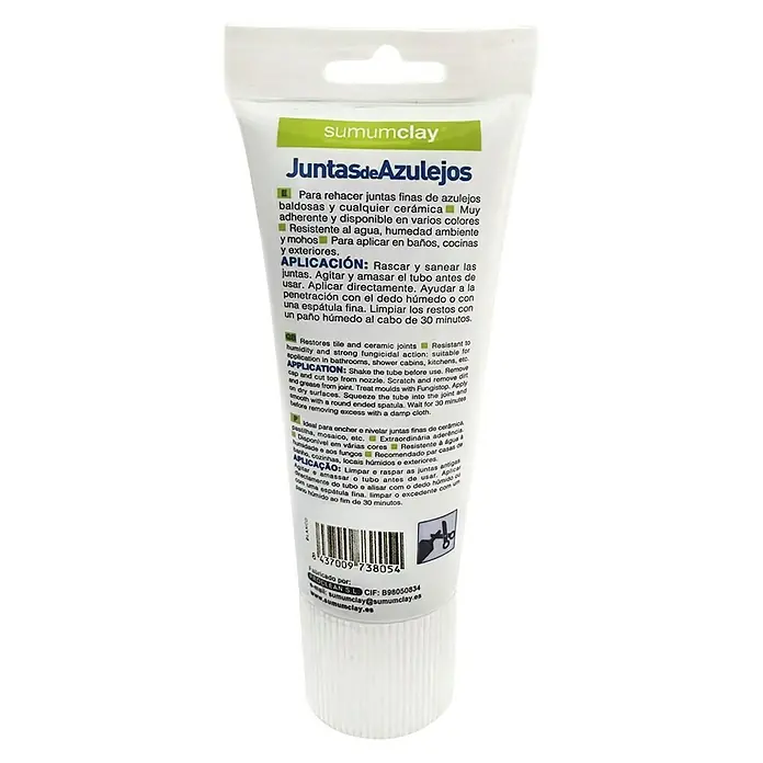 Masilla Juntas de Azulejos - Blanco, 200 ml - Reparador de juntas Sumumclay: Ideal para restaurar juntas de baldosas. Resistente al agua y disponible en varios colores.