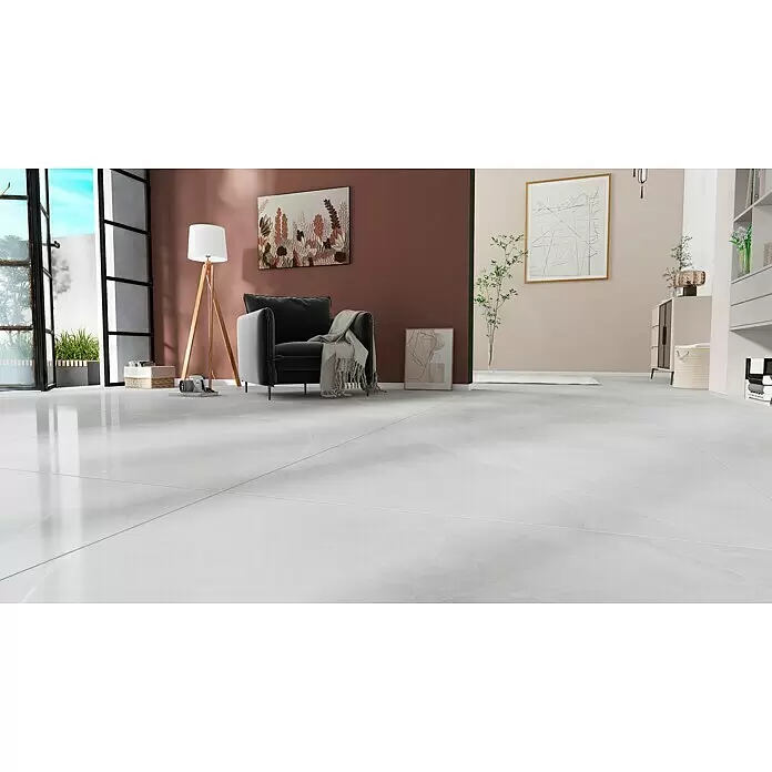 Feinsteinzeugfliese Aquila XXL - 120 x 120 cm, Grau, Glänzend - Stimmungsaufnahme