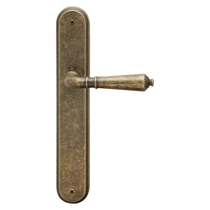 GDK Conjunto de picaporte Cuero - Largo: 25 cm, Marrón, Alargado - Elegante manija de puerta de aspecto antiguo. El metal está muy bien trabajado, añadiendo un toque elegante a cualquier puerta.
