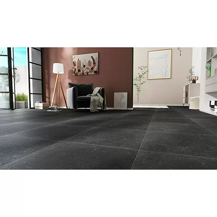 Feinsteinzeugfliese Lanzarote - 60,4 x 60,4 cm, Schwarz, Matt - Stimmungsaufnahme