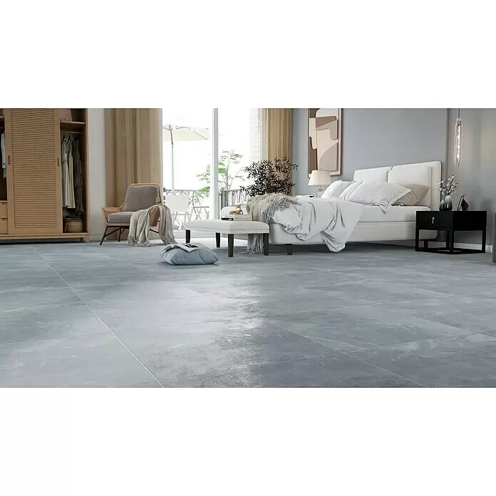 Feinsteinzeugfliese Geo Grey - 60 x 60 cm, Grau, Schimmernd - Stimmungsaufnahme