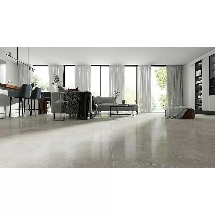 Feinsteinzeugfliese Ciana Grey - 60 x 60 cm, Grau, Glänzend - Stimmungsaufnahme