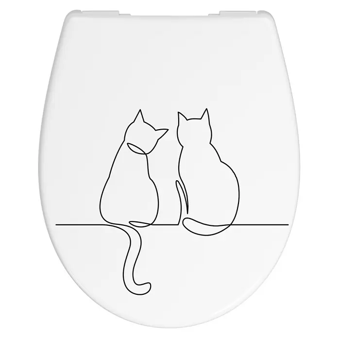 Poseidon WC-Sitz Cats - Duroplast, Weiß/Schwarz, Mit Absenkautomatik - Dieser WC-Sitz mit einem Katzenmotiv ist ein Blickfang für jedes Badezimmer, der Stil und Funktionalität vereint.