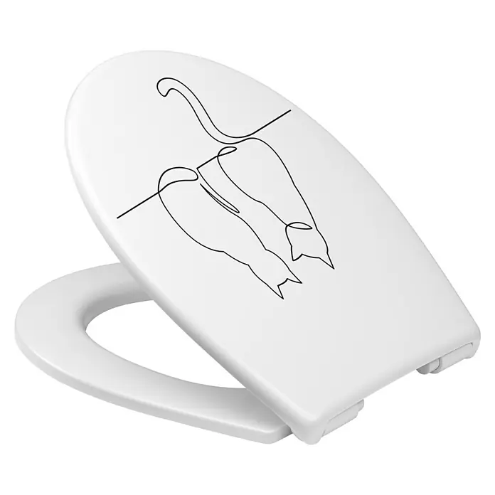 Poseidon WC-Sitz Cats - Duroplast, Weiß/Schwarz, Mit Absenkautomatik - Weißer Toilettensitz mit Katzendesign. Der Toilettensitz ist aus hochwertigem Material gefertigt und mit einem stilvollen Katzendesign versehen.