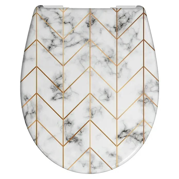 Poseidon WC-Sitz MarmorDuroplast, Marmor/Gold, Mit Absenkautomatik - Marmor-Toilettensitz mit goldenen geometrischen Mustern, der Ihrem Badezimmer einen Hauch von Eleganz verleiht.