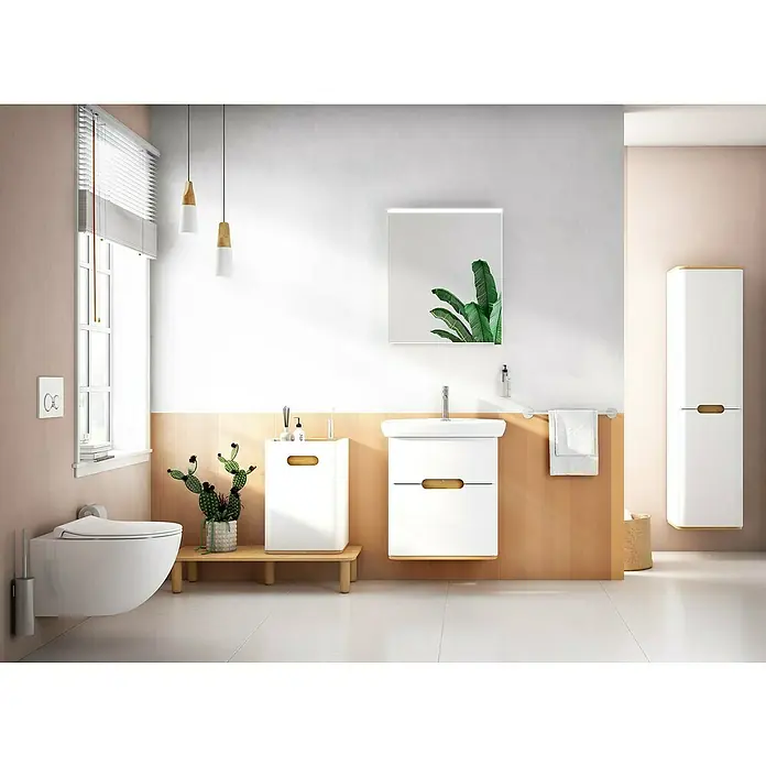 VitrA Sento Badmöbel-Set - Gesamtbreite Badmöbel: 50 cm, Weiß, Matt, DIN Anschlag: Links - Modernes Badezimmerdesign mit minimalistischem Waschtisch und stilvollem Spiegelschrank für ein helles und freundliches Ambiente.