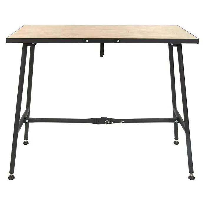 Rikta Werkbank klappbar - L x B: 100,5 x 50,6 cm, Arbeitshöhe: 84 cm, Belastbarkeit: 150 kg, Schwarz, Holz - Der Klapptisch mit einer hellen Tischplatte und einem schwarzen, zusammenklappbaren Untergestell bietet Flexibilität.