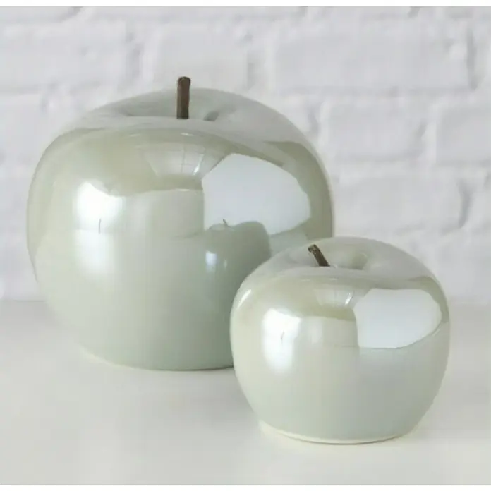 Dekofigur Perly Apfel - 1 Stk., Salbei, Ø x H: 12 x 9 cm - Glänzende, hellgrüne Deko-Äpfel in zwei Größen als stilvolle Wohnaccessoires für Tisch oder Regal.