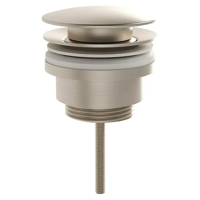 VitrA Schaftventil - 1 ¼″, Nickel - Nahaufnahme eines Spülbeckenablaufs, der eine robuste Konstruktion und ein elegantes Design für moderne Badezimmer zeigt.
