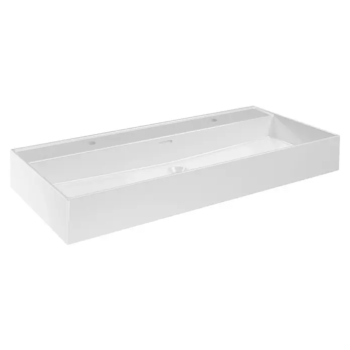 Camargue Nature Badmöbel-Set NA101D - 100 cm, Weiß, 2 Hahnlöcher - Elegantes, rechteckiges Waschbecken in strahlendem Weiß. Perfekt für moderne Badezimmer, bietet es Stil und Funktionalität in einem.