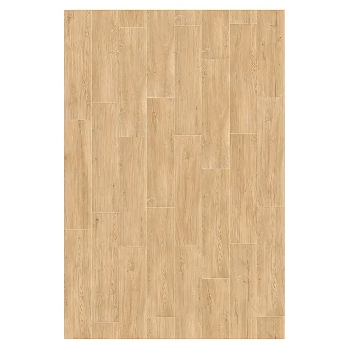 Harmonie by Palazzo Feinsteinzeugfliese - 30 x 120 cm, Eiche, Matt - Nahaufnahme eines Musters aus hellbraunen Holzpaneelen, ideal für modernes Innendesign. Die Textur bietet eine warme und einladende Atmosphäre.