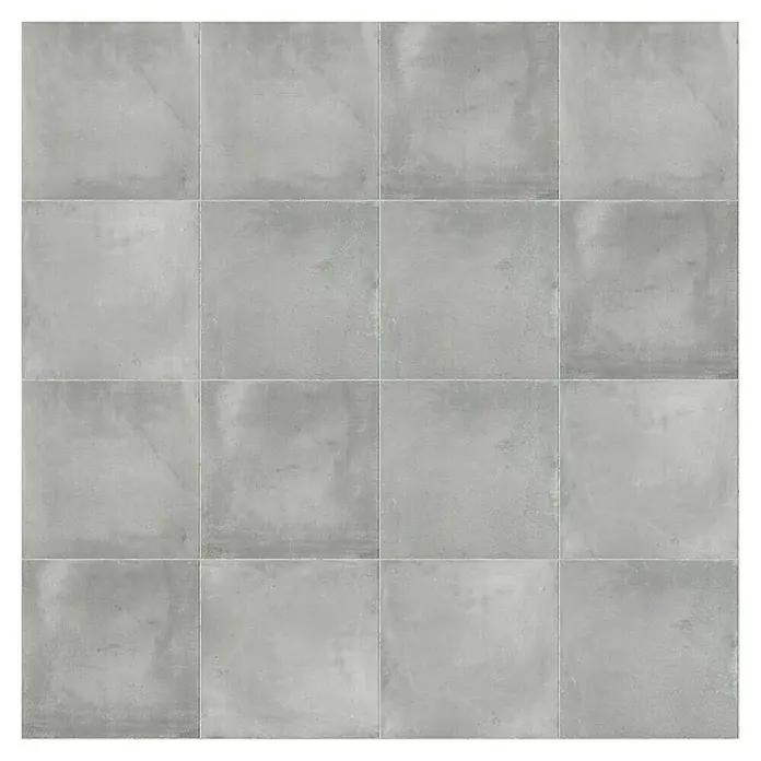 Feinsteinzeugfliese Manhattan Smoke - 60 x 60 cm, Grau, Matt - Nahaufnahme eines grauen Betonfliesenmusters, ideal für moderne Interieurs, das Robustheit und schlichte Eleganz vereint.