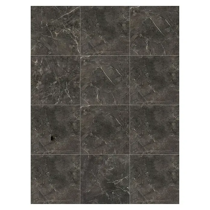 Feinsteinzeugfliese Premium Marble - 60 x 60 cm, Anthrazit, Glänzend - Elegante dunkle Marmorfliesen mit feinen weißen Adern, verlegt in einem quadratischen Muster, ideal für moderne Innenräume.