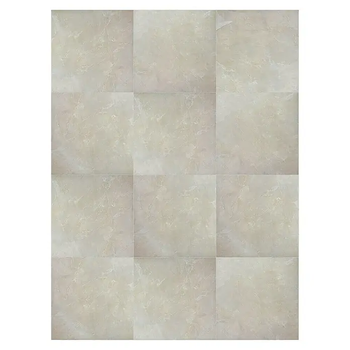 Feinsteinzeugfliese Premium Marble - 60 x 60 cm, Ivory, Glänzend - Ein Bild von neun quadratischen, beigen Marmorfliesen mit subtilen Texturen, die ein elegantes und einheitliches Muster bilden.
