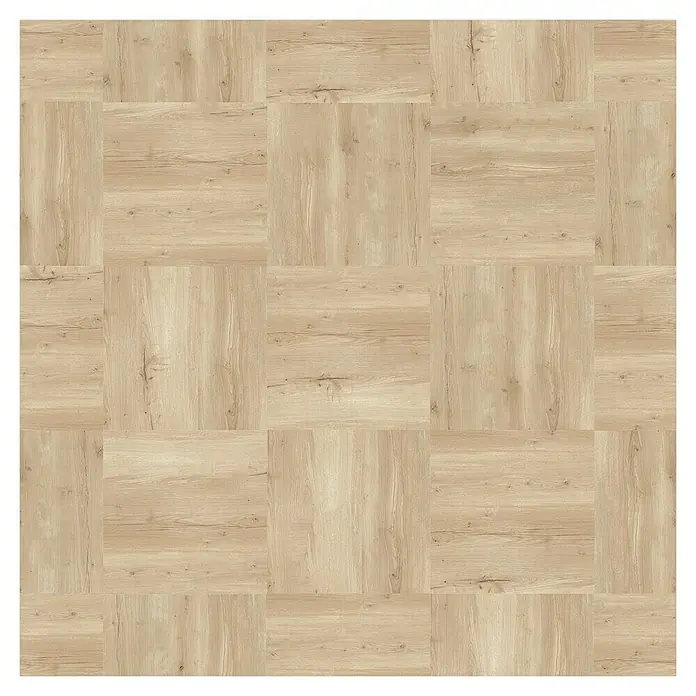 Terrassenfliese Click and Go Ardesia Lignea Rovere - 60 x 60 cm, Eiche, Matt - Das Bild zeigt eine Nahaufnahme eines Holzfußbodens mit einem quadratischen Muster. Die warmen Farbtöne und die Maserung des Holzes sind gut sichtbar.