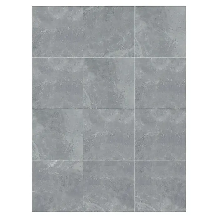 Feinsteinzeugfliese Geo Grey - 60 x 60 cm, Grau, Schimmernd - Nahaufnahme eines grauen Bodenbelags mit Fliesendesign. Die grauen Fliesen verleihen jedem Raum ein modernes und elegantes Aussehen.