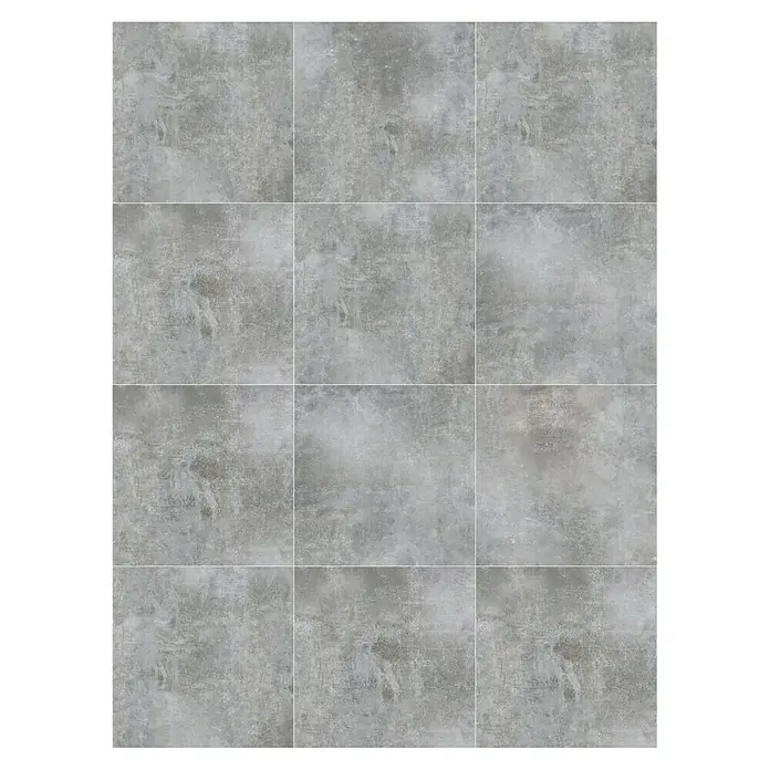 Feinsteinzeugfliese Luna Gris - 60 x 60 cm, Grau, Schimmernd - Graue Fliesen mit subtiler Textur, die sich ideal für moderne Innenräume eignen, in einer quadratischen Anordnung präsentiert.