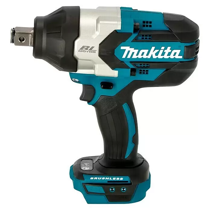 Makita LXT 18V Llave de impacto de batería DTW1001Z - 18 V, Sin batería, 1.700 Nm - Llave de impacto inalámbrica Makita en negro, turquesa y plata, con motor sin escobillas y accionamiento cuadrado.