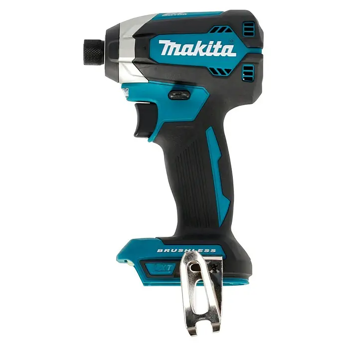 Makita LXT 18V Akku-Schlagschrauber DTD153Z - 18 V, Ohne Akku, 170 Nm - Nahaufnahme eines Makita Akku-Schlagschraubers mit blaugrünen Akzenten und einem schwarzen Griff.