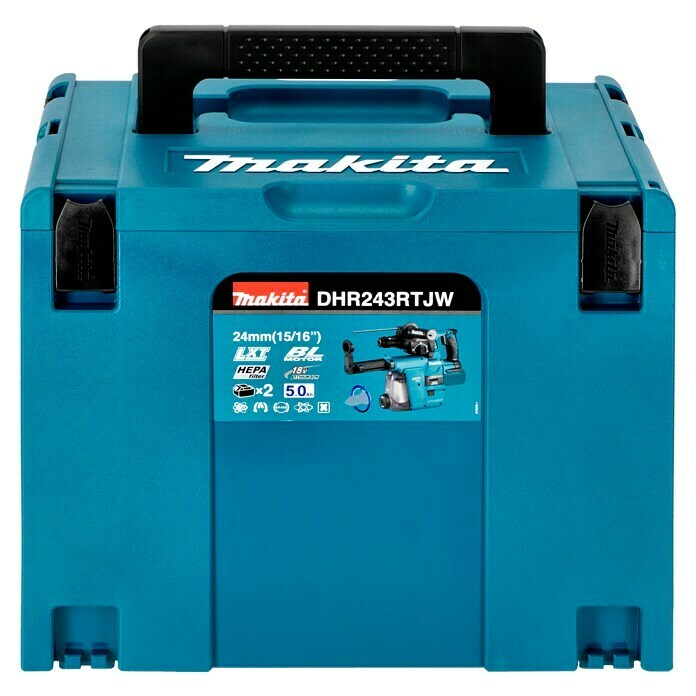Makita LXT 18V Martillo combinado de batería DHR243RTJ (18 V, 2 baterías, 5 Ah, 2 J, Con extracción de polvo) | BAUHAUS