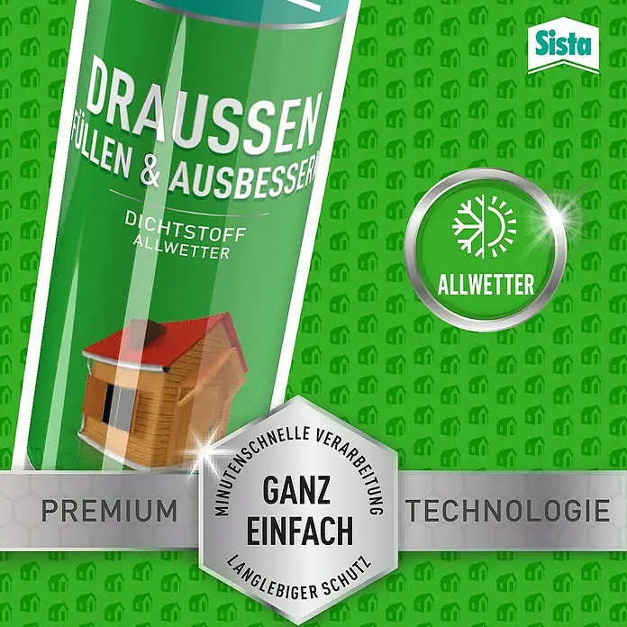 Sista Fugendichtstoff Draussen Füllen & Ausbessern - Weiß, 280 ml, Wasserbasiert - Abbildung eines Produkts der Marke Sista, Dichtstoff für Aussenbereiche, zum Füllen und Ausbessern, Allwetter, Premium Technologie.