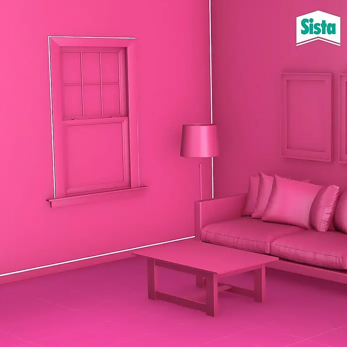 Sista Acryl-Dichtmasse Drinnen - Weiß, 100 ml - Rosafarbenes Interieur mit Sista Logo. Sista bietet eine zuverlässige Abdichtung für ein stilvolles und dichtes Zuhause.