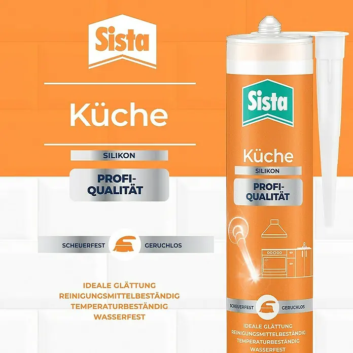 Sista Küchen-Silikon Profi-Qualität - Transparent, 280 ml - Sista Küche Silikon, Profi-Qualität für Küche und Bad. Scheuerfest, geruchlos und ideal für glatte, wasserfeste Oberflächen, temperaturbeständig.