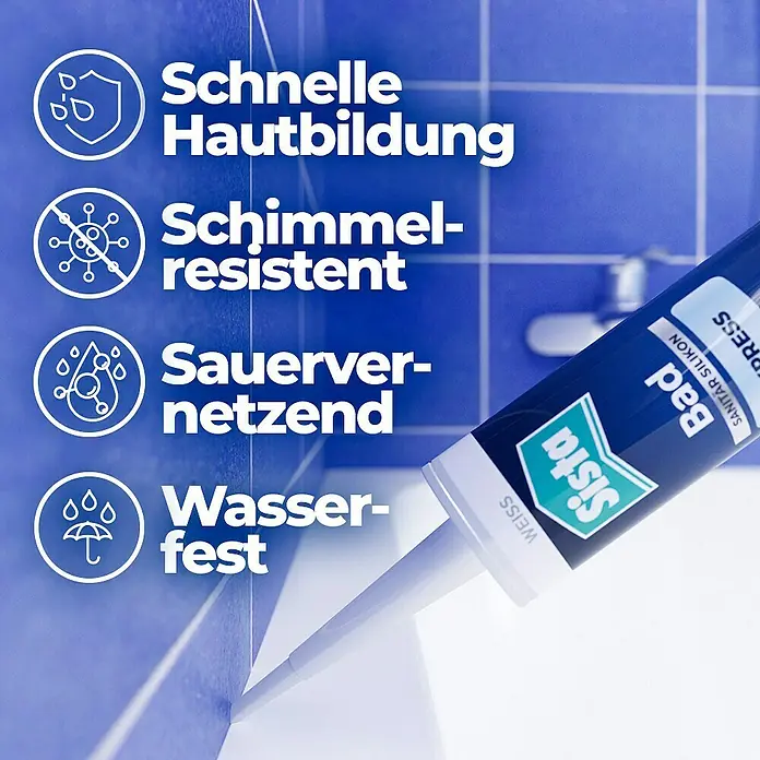 Sista Sanitär-Silikon Express - Weiß, 280 ml - Sista Bad Fugendichtstoff, Sanitär-Silikon für Badabdichtungen, mit schneller Hautbildung, schimmelresistent, sauervernetzend und wasserfest.
