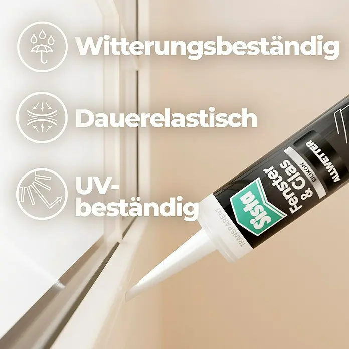 Sista Fenster-Silikon Fenster & Glas - Transparent, 280 ml - Produktbild von Sista Fenster & Glas Silikon, das witterungs- und UV-beständig ist und dauerelastische Eigenschaften besitzt.
