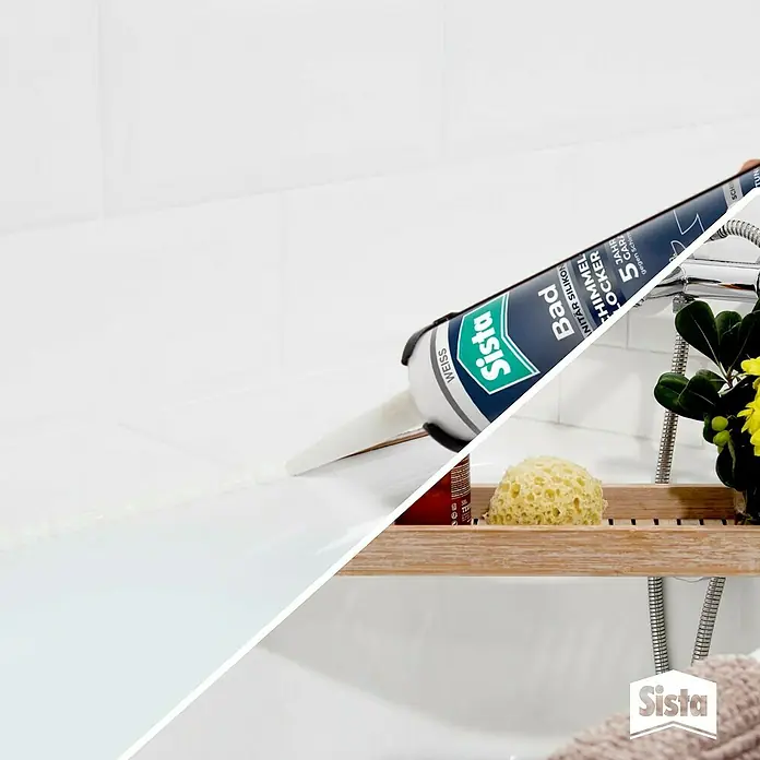 Sista Sanitär-Silikon - Weiß, 280 ml - Anwendung von Sista Bad Sanitär Silikon, um Fugen im Badezimmer abzudichten und Schimmelbildung zu verhindern.