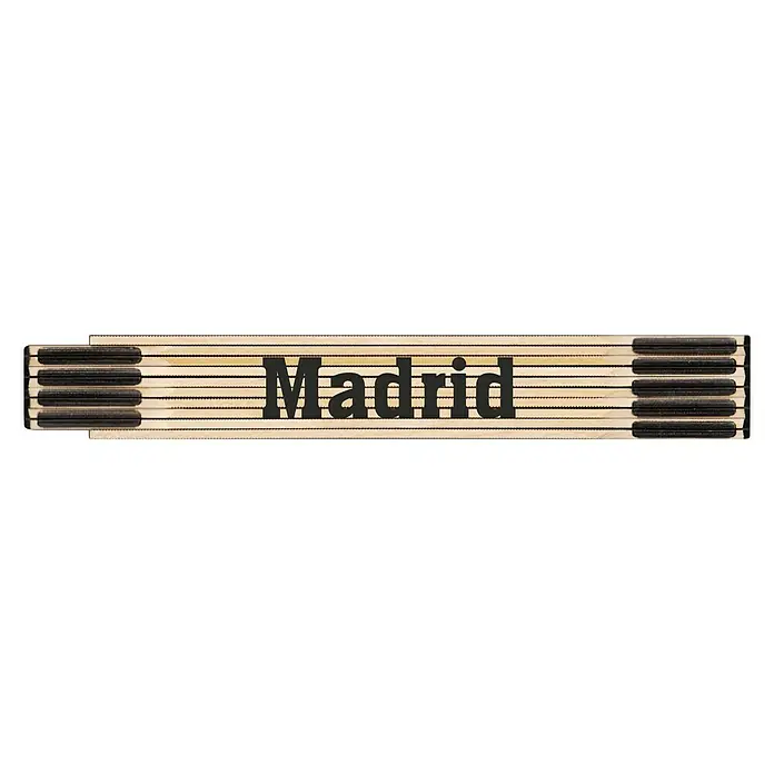 BAUHAUS Metro de madera - Madrid, Largo: 200 cm - Imagen de una regla plegable impresa con "Madrid", una herramienta útil para tomar medidas y hacer marcas.