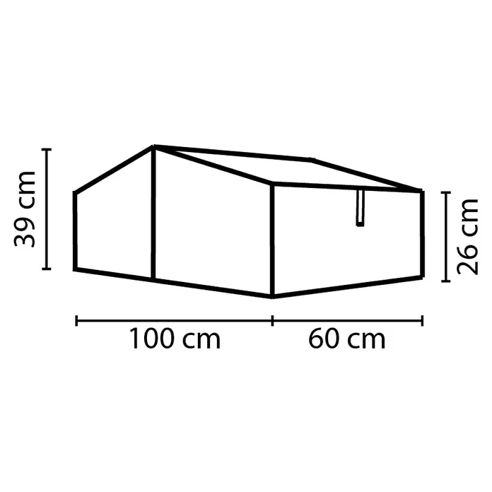 Vitavia Frühbeet Gaia XS - 60 x 100 x 26 cm, Transparent, Polycarbonat - Produktansicht eines Gewächshauses mit Höhen- und Längenmaßen in Zentimetern für den Anbau von Pflanzen.
