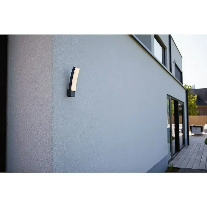Lutec Aplique exterior LED Kira - 17,3 W, 8,3 x 11 x 31,1 cm, Antracita, IP54 - Elegante lámpara de pared con diseño curvo. Su base negra y la iluminación suave la convierten en un elegante elemento.