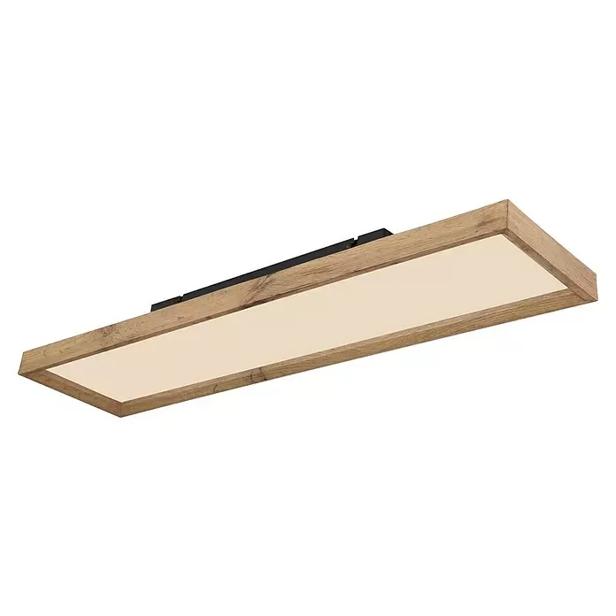 Globo Deckenleuchte Cinderella - 24 W, L x B x H: 80 x 20 x 8,5 cm, Holzoptik - Rechteckige Deckenleuchte mit hellem Holzrahmen und beigem Diffusor.