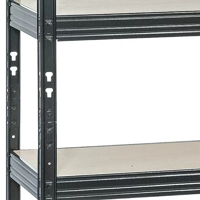Schwerlastregal - H x B x T: 180 x 120 x 50 cm, Traglast pro Boden: 300 kg, Anzahl Böden: 6 Stk., Stecken, Schwarz - Robustes dunkelgraues Metallregal mit verstellbaren hellen Holzregalböden.