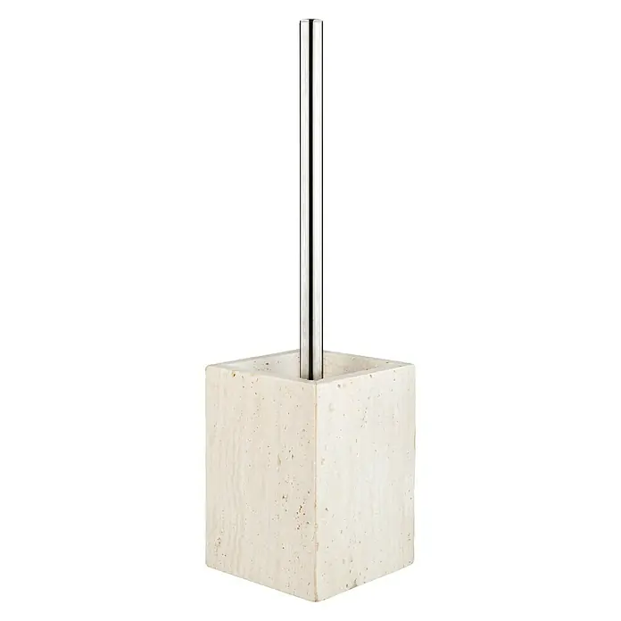 Bath Stage B-Sandy Escobillero - Mármol, Beige - Escobilla de baño de piedra natural clara con mango de metal pulido para el baño. Un accesorio de baño moderno y elegante.
