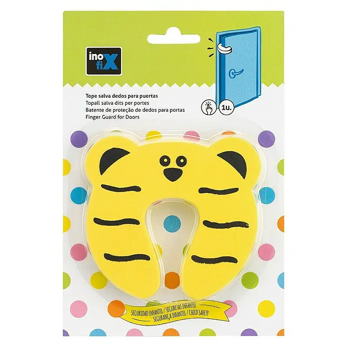 Inofix Tope de puerta salva dedos - Amarillo - Tope de puerta amarillo con forma de oso para evitar que los dedos queden atrapados. Ideal para habitaciones infantiles.